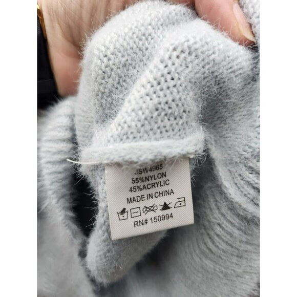 Nikka K Womens Believe Sweater M Light Gray Fuzzy Acrylic Nylon Blend - Picture 3 of 4